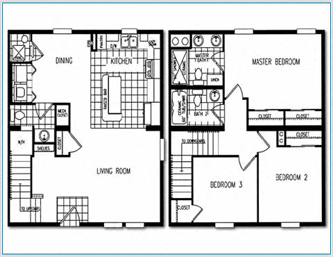 Floor plan for 3 beds, 1.5 baths